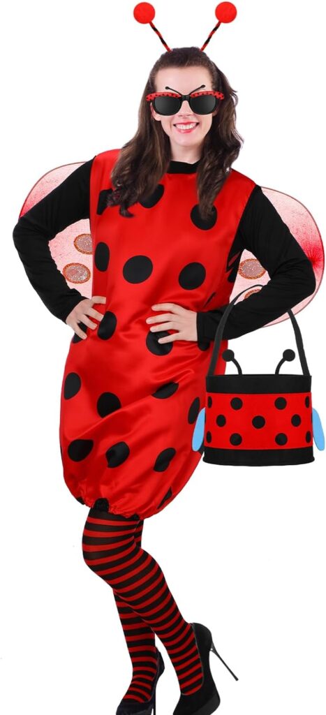Janmercy Ladybug Wings Costume Kit for Women Kids Halloween Ladybird Girls Adults Cosplay Accessories for Dress up Party