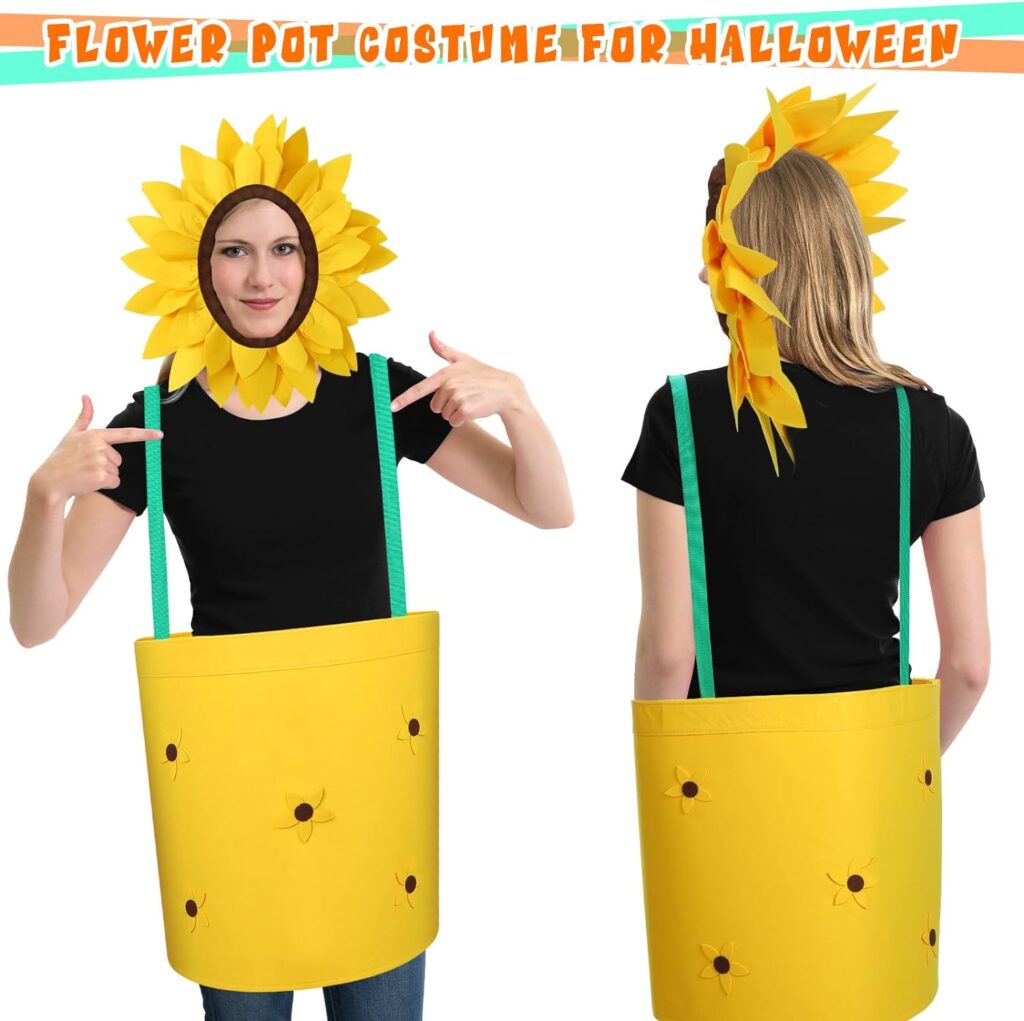 Ramede Halloween Flower Pot Costume for Adults Cosplay Womens Sunflower Costume with Headpiece for Garden Theme Party
