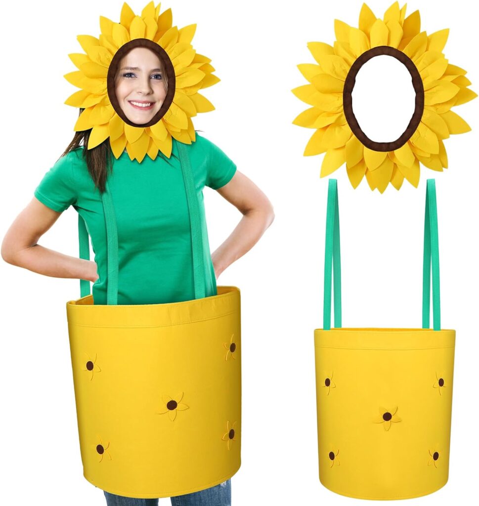 Ramede Halloween Flower Pot Costume for Adults Cosplay Womens Sunflower Costume with Headpiece for Garden Theme Party