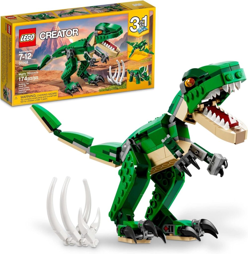 LEGO Creator 3 in 1 Mighty Dinosaur Toy, Transforms from T. rex to Triceratops to Pterodactyl Dinosaur Figures, Great Gift for 7-12 Year Old Boys  Girls, 31058