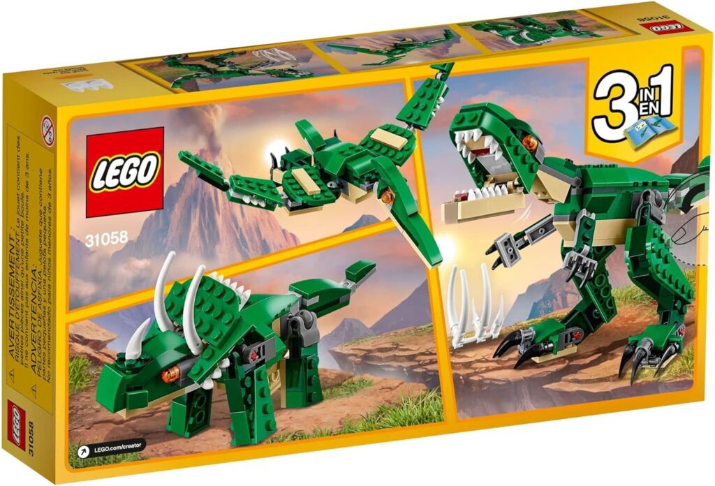LEGO Creator 3 in 1 Mighty Dinosaur Toy, Transforms from T. rex to Triceratops to Pterodactyl Dinosaur Figures, Great Gift for 7-12 Year Old Boys  Girls, 31058
