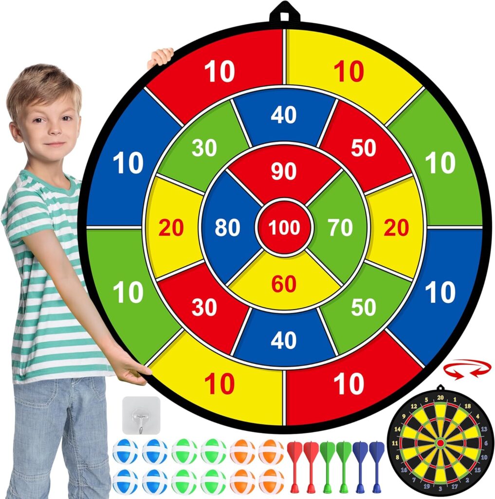 29 Large Dart Board for Kids, Kids Double-Sided Dart Board with Sticky Balls and Darts, Indoor/Outdoor Sport Fun Party Play Game Toys, Gifts for 3 4 5 6 7 8 9 10 11 12 Year Old Boys Girls