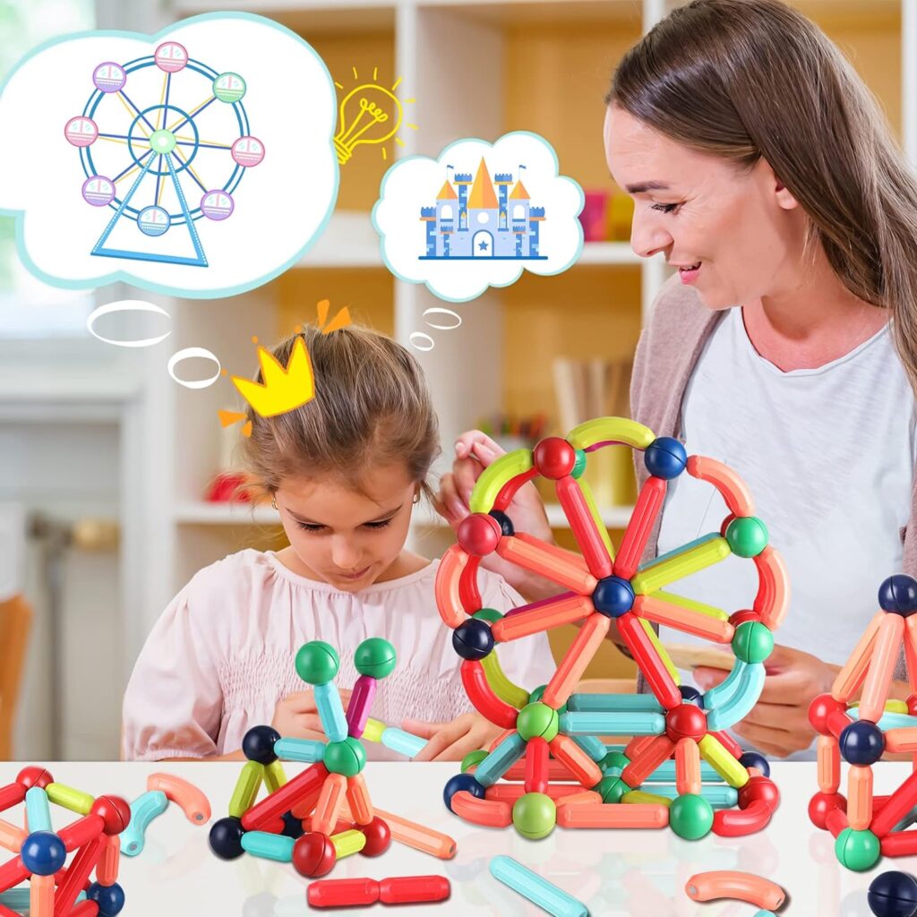 BAKAM Magnetic Building Blocks for Kids Ages 4-8, STEM Construction Toys for Boys and Girls, Large Size Magnetic Sticks and Balls Game Set for Kid’s Early Educational Learning (64PCS)