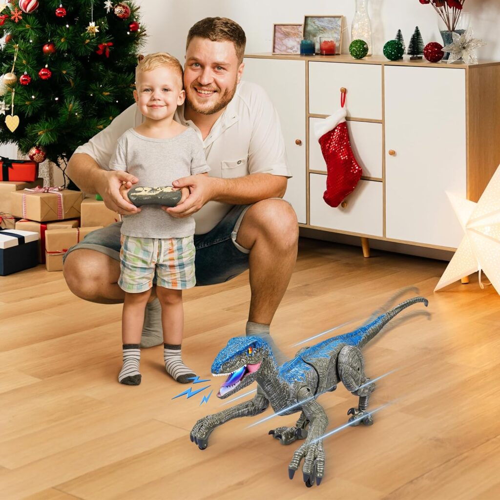 CUKU Remote Control Dinosaur for Kids,2.4G Electronic RC Toys Velociraptor with 3D Eye Shaking Head Roaring Sounds,Indoor Toys for 5 6 7 8 Year Old Gifts
