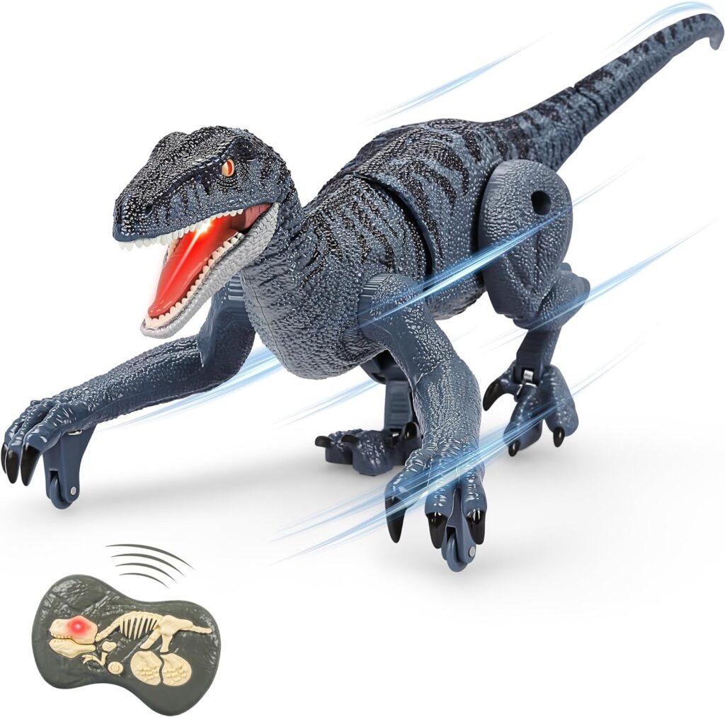 CUKU Remote Control Dinosaur for Kids,2.4G Electronic RC Toys Velociraptor with 3D Eye Shaking Head Roaring Sounds,Indoor Toys for 5 6 7 8 Year Old Gifts