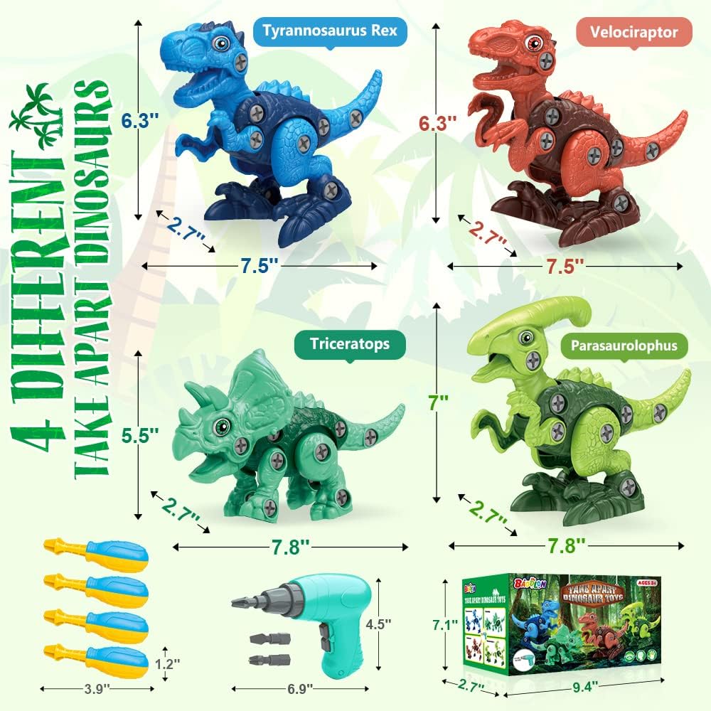 Dinosaur Toys for 3, 4, 5, 6, 7 Year Old Boys, Take Apart Toys for kids with Electric Drill, STEM Educational Construction Building Toys, Ideal Xmas Birthday Gifts for Toddlers Boys Girls Age 3-5 5-7