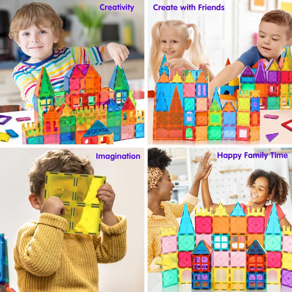DMOIU Magnetic Tiles Kids Toys, STEM Magnetic Blocks Preschool Learning Sensory Toys, Kindergarten Kids Games Magnet Building Toys for Girls and Boys 3-5 4-8 5-7 8-12 Christmas Birthday Gifts