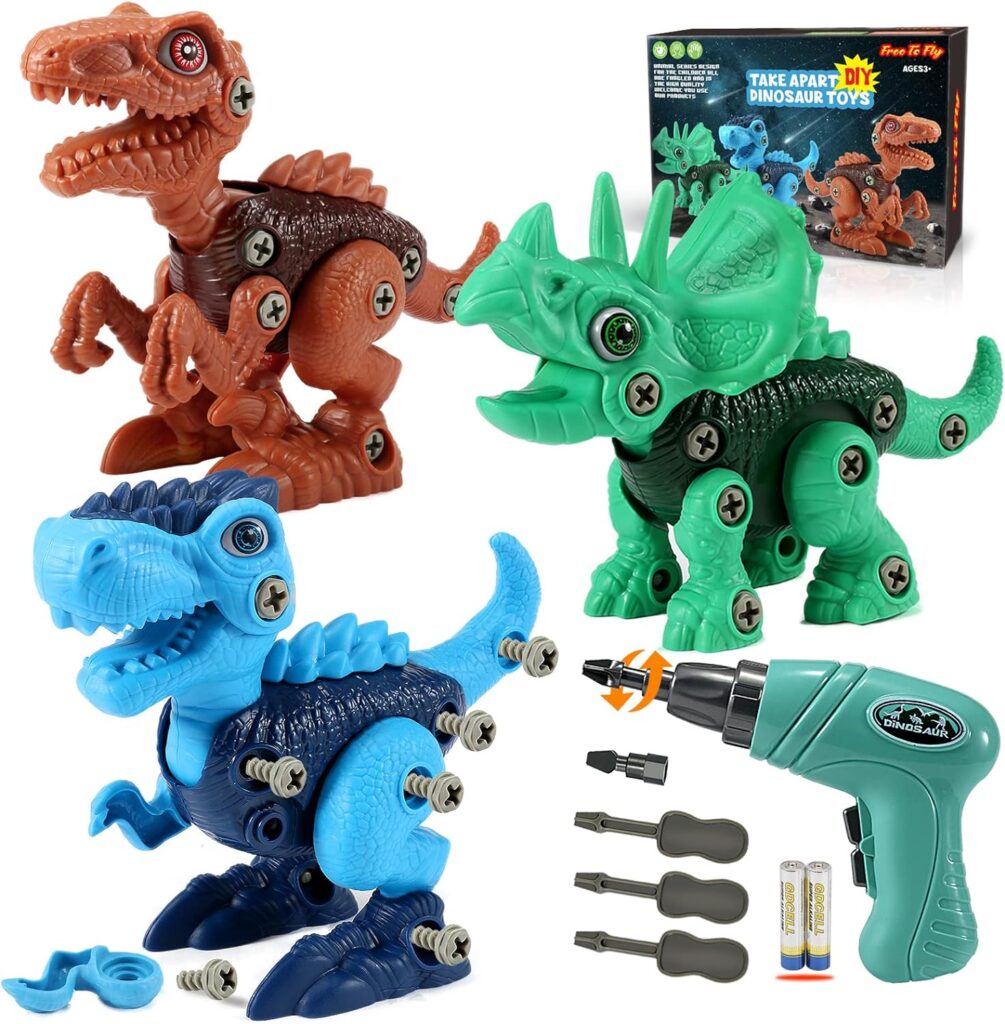 FREE TO FLY Kids Toys Stem Dinosaur Toy: Take Apart Toys for Kids 3-5 Learning Educational Building Sets with Electric Drill Birthday Gifts for Toddlers Boys Girls Age 3 4 5 6 7 8 Year Old