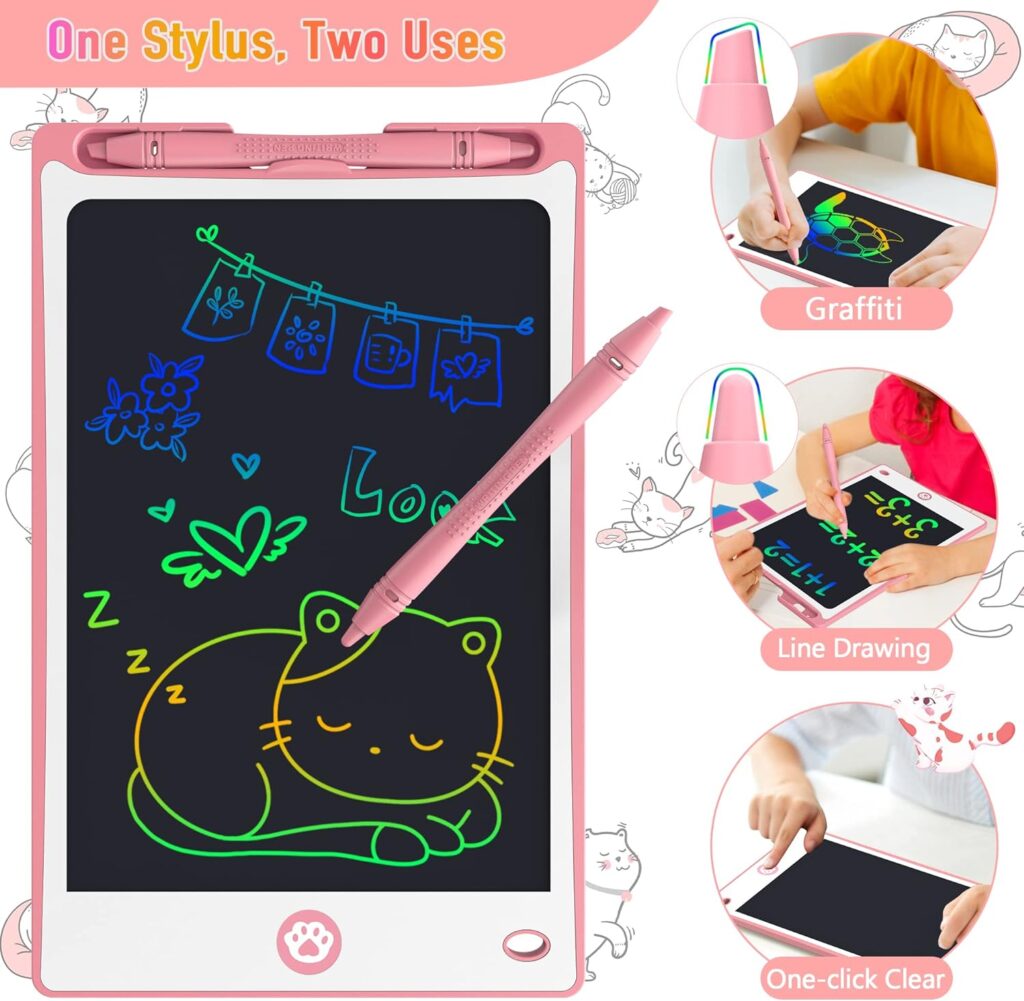 Hockvill LCD Writing Tablet for Kids 8.8 Inch, Toys for Girls Boys Drawing Pad for 3 4 5 6 7 8 Year Old Kid, Toddler Magnetic Doodle Board Travel Essentials Christmas Birthday Gift for Children (Pink)