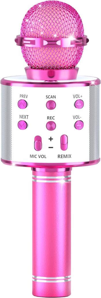 IJO Handheld Bluetooth Karaoke Microphone-Birthday Fun Singing Toys for Kids Age 3 4 5 6 7 8 9 10 Years Old Girls and Boys(Rose Red)
