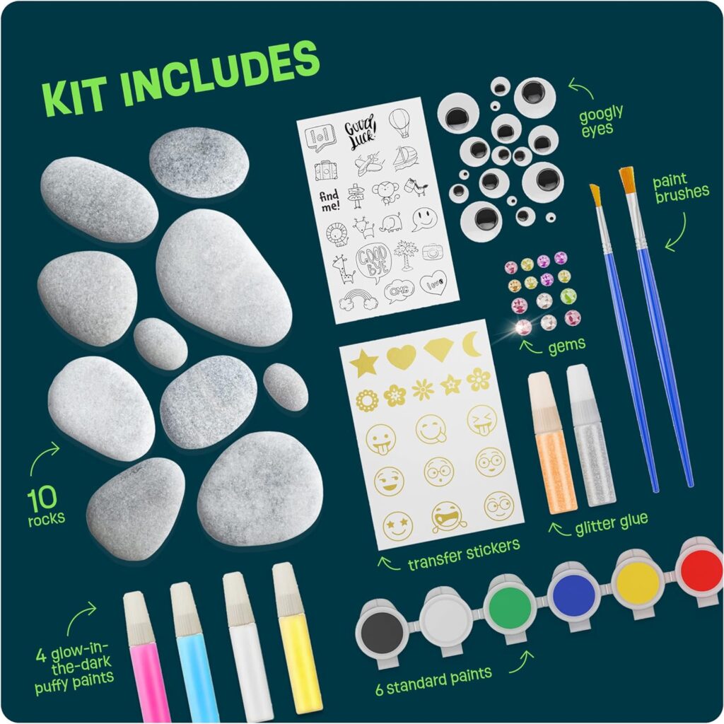 Kids Rock Painting Kit - Glow in The Dark - Arts  Crafts Gifts for Boys and Girls Ages 4-12 - Craft Activities Kits - Creative Art Toys for 4, 5, 6, 7, 8, 9, 10, 11  12 Year Old Kids