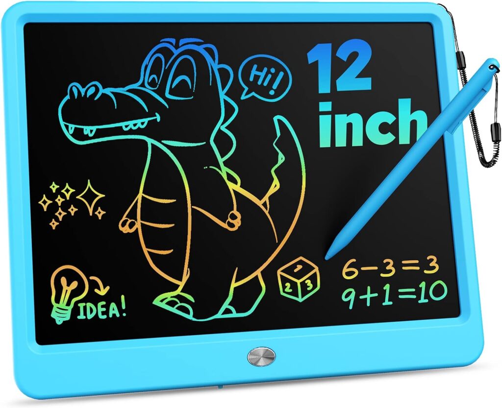 KOKODI 12 Inch LCD Writing Tablet with Anti-Lost Stylus, Erasable Doodle Board Colorful Toddler Drawing Pad, Car Travel School Games Toys for 3 4 5 6 7 8 Kids, Birthday Gift for Girls Boys Adults Blue