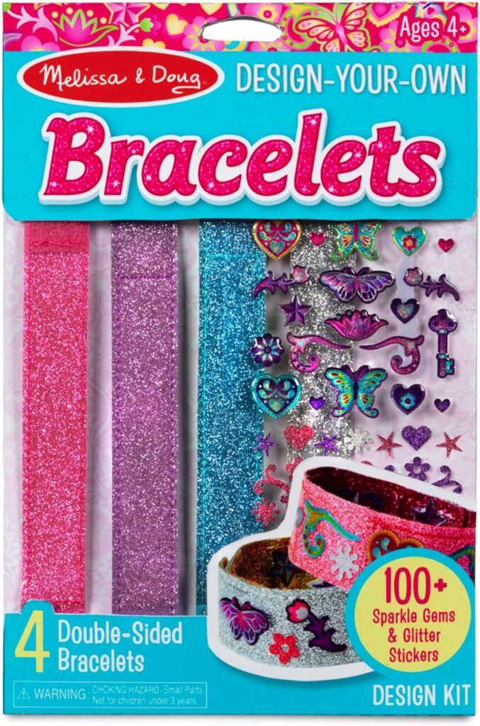 Melissa  Doug Design-Your-Own Bracelets With 100+ Sparkle Gem and Glitter Stickers - Kids Snap Bracelets, Jewelry Crafts For Kids Ages 4+