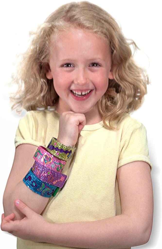 Melissa  Doug Design-Your-Own Bracelets With 100+ Sparkle Gem and Glitter Stickers - Kids Snap Bracelets, Jewelry Crafts For Kids Ages 4+