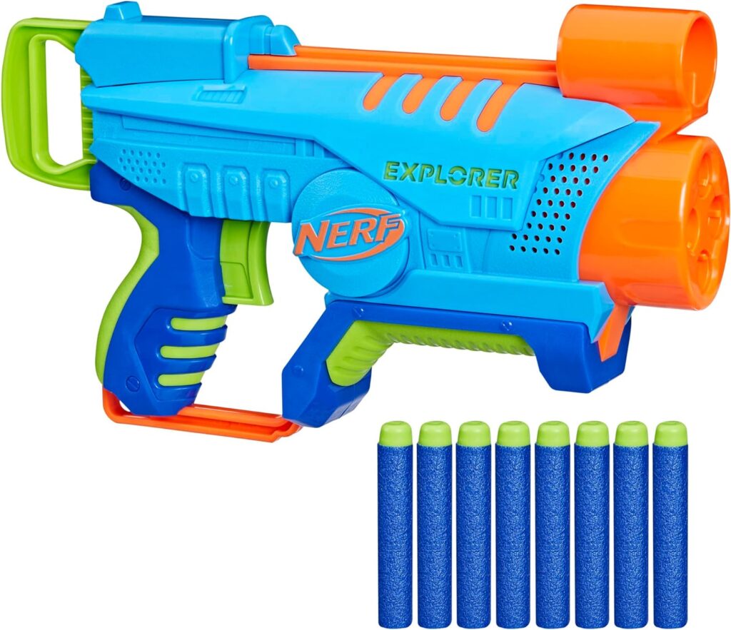 NERF Elite Junior Explorer Easy-Play Toy Foam Blaster, 8 Darts for Kids Outdoor Games, Ages 6  Up