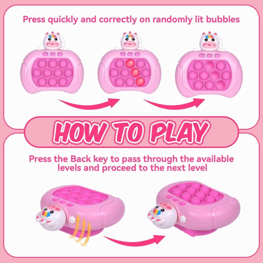 Quick Push Pop Game It Fidget Toys Pro for Kids Adults, Handheld Game Fast Puzzle Game Machine, Push Bubble Stress Toy, Relief Party Favors, Gift for Girls (Pink)