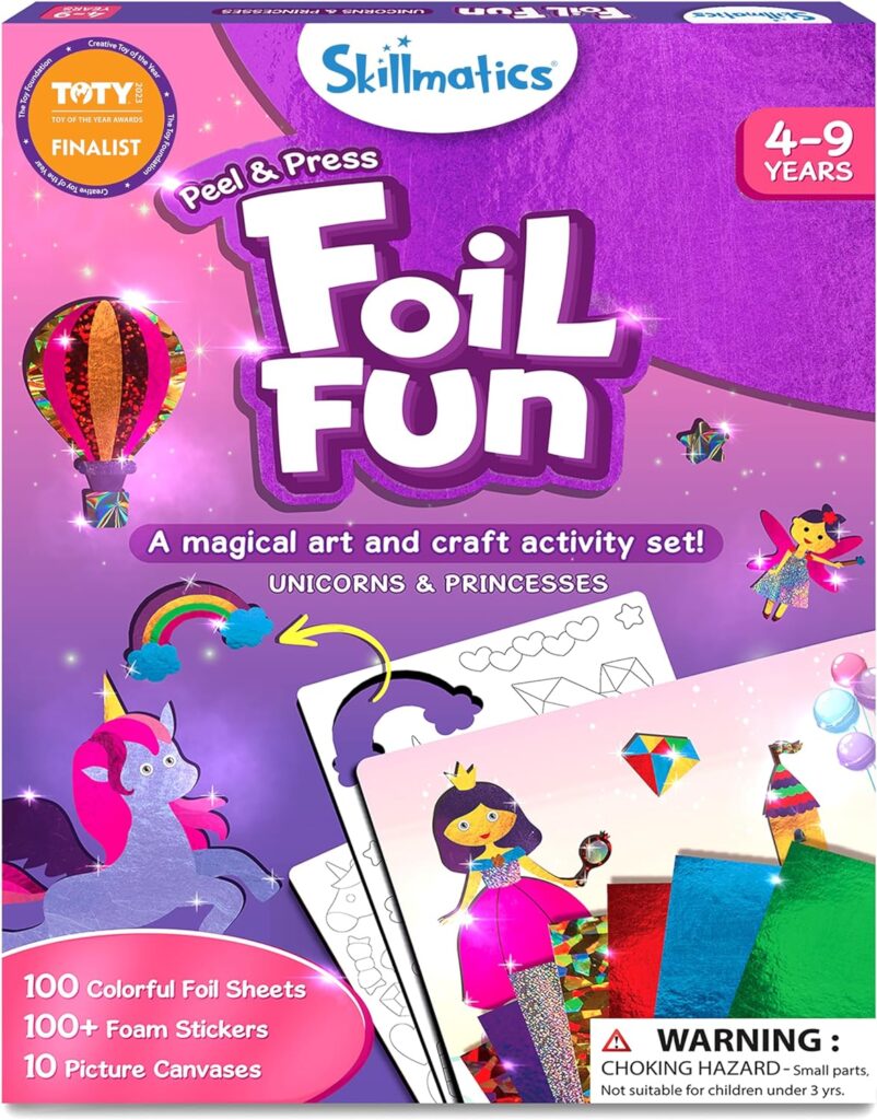 Skillmatics Art  Craft Activity - Foil Fun Unicorns  Princesses, No Mess Art for Kids, Craft Kits  Supplies, DIY Creative Activity, Gifts for Girls  Boys Ages 4, 5, 6, 7, 8, 9, Travel Toys
