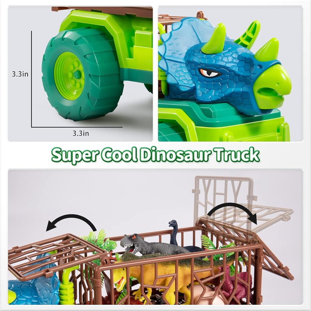 TEMI Dinosaur Truck Toys for Kids 3-5 Years, Tyrannosaurus Transport Car Carrier Truck with 8 Dino Figures, Activity Play Mat, Dinosaur Eggs, Capture Jurassic Play Set for Boys and Girls