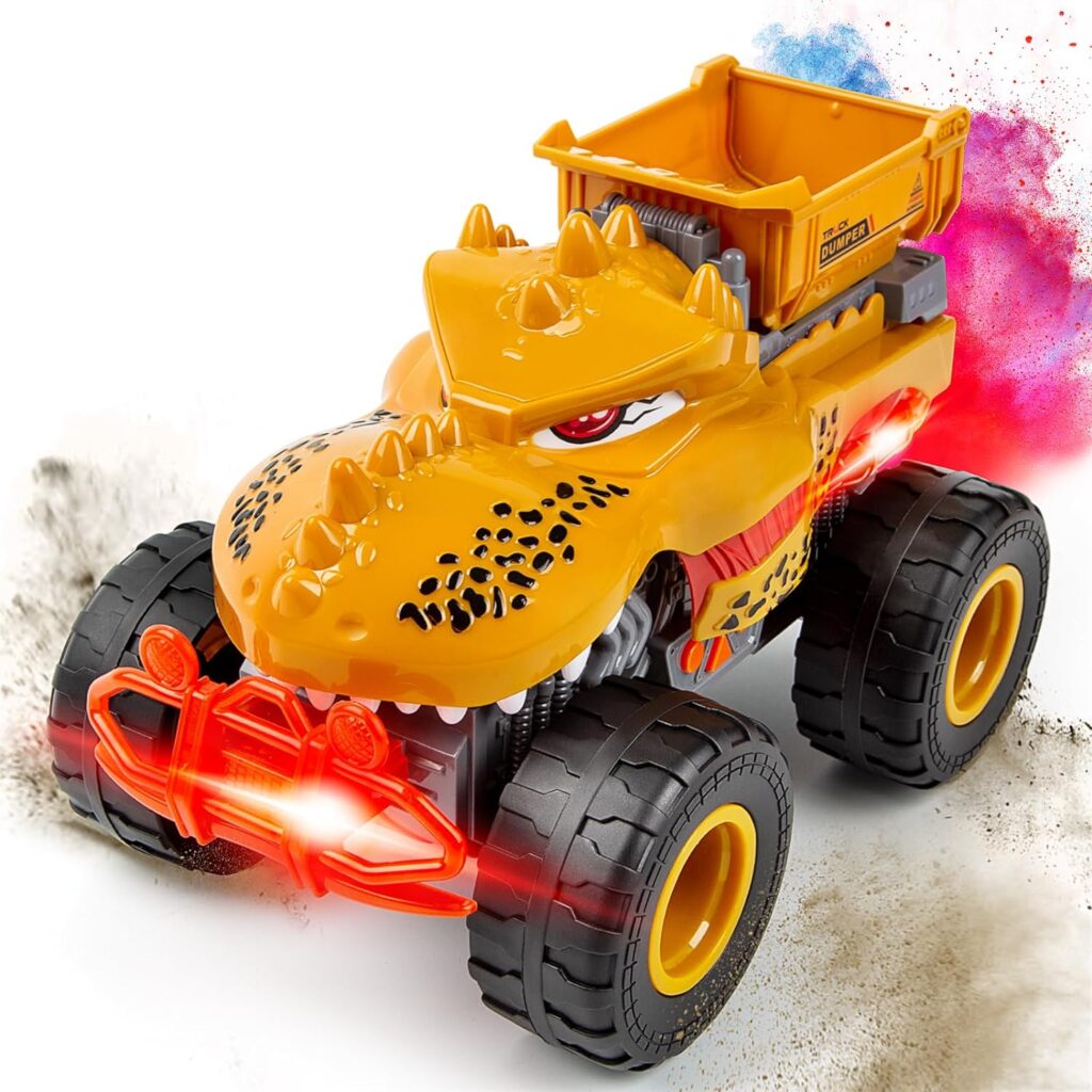 Veslier Dinosaur Monster Truck Toys for Boys Age 3 4 5 6 7 Year Old -Lights  Sounds Large Transportation Truck Toy for Kids Boy