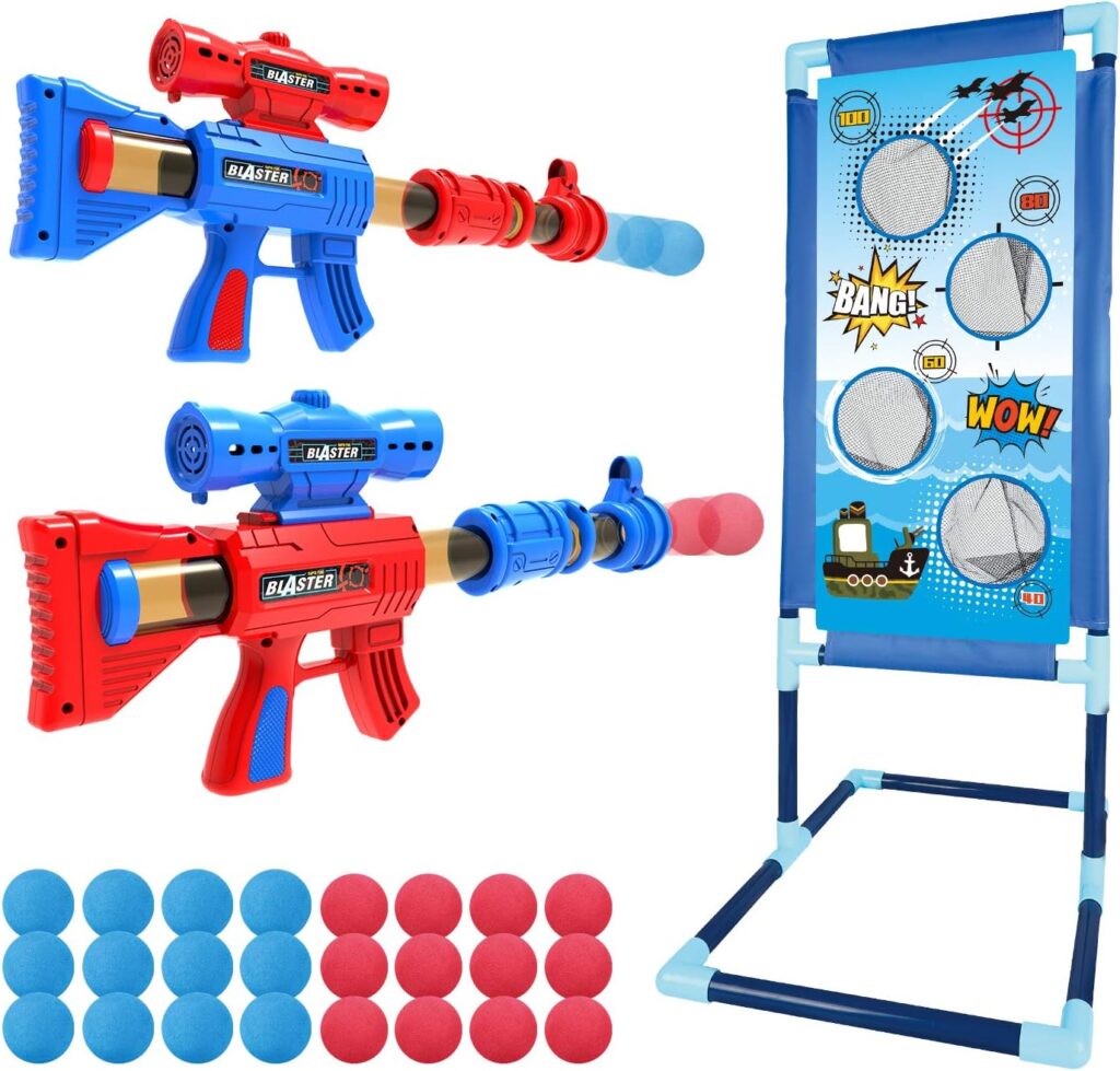 YEEBAY Shooting Game Toy for Age 6, 7, 8,9,10+ Years Old Kids, Boys - 2pk Air Guns  Shooting Target  24 Foam Balls - Ideal Gift - Compatible with Toy Guns