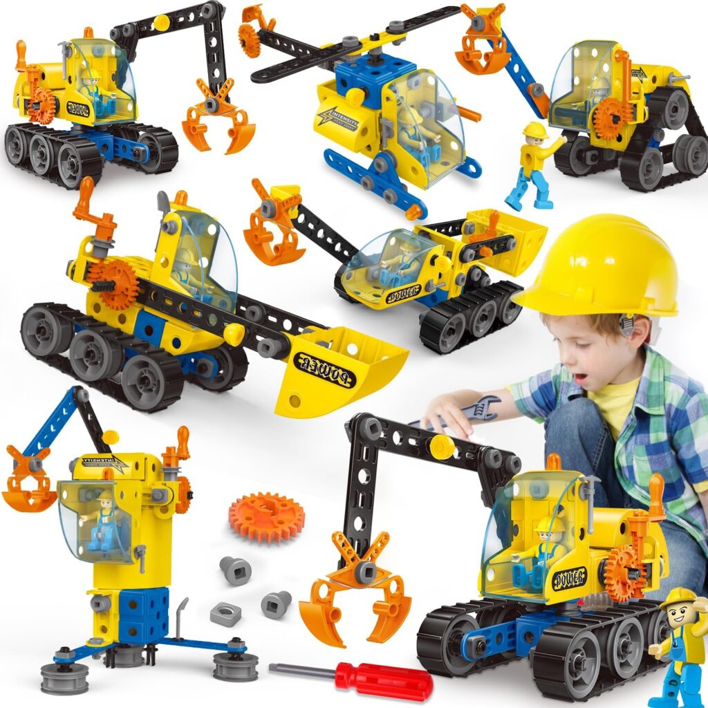 192 PCS STEM Building Toys for 5 6 7 8 9 + Year Old Boy Girl Gift Stem Project Activities Kit for Kids 5-7 6-8 Educational Autism Robotic Toy Learning Game Excavator Engineering Construction Set