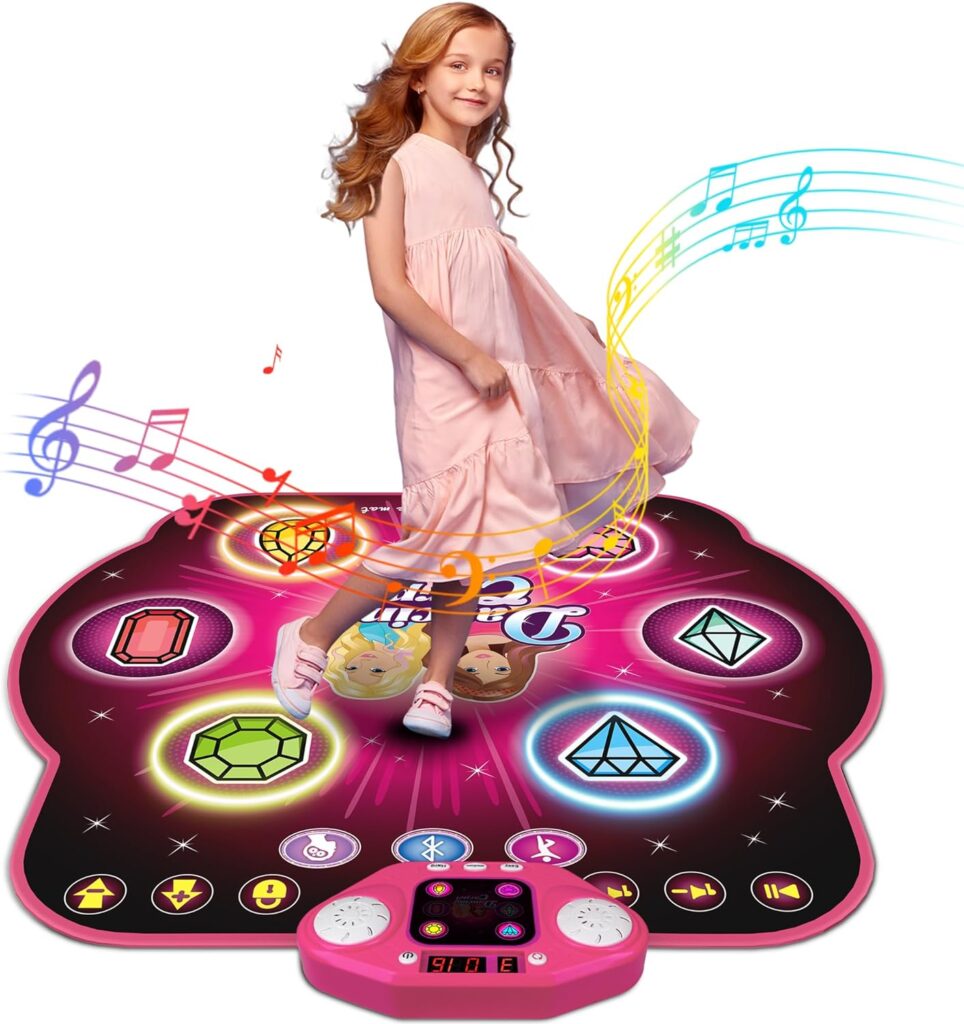 Dance Mat Toys for 3-12 Year Old Kids, 6 Button Light-up Dancing Mat 27 Challenges Levels Bluetooth Electronic Dance Pad with 6 Game Modes, Birthday/Xmas Gifts for 4-7 8-12 Year Old Girls