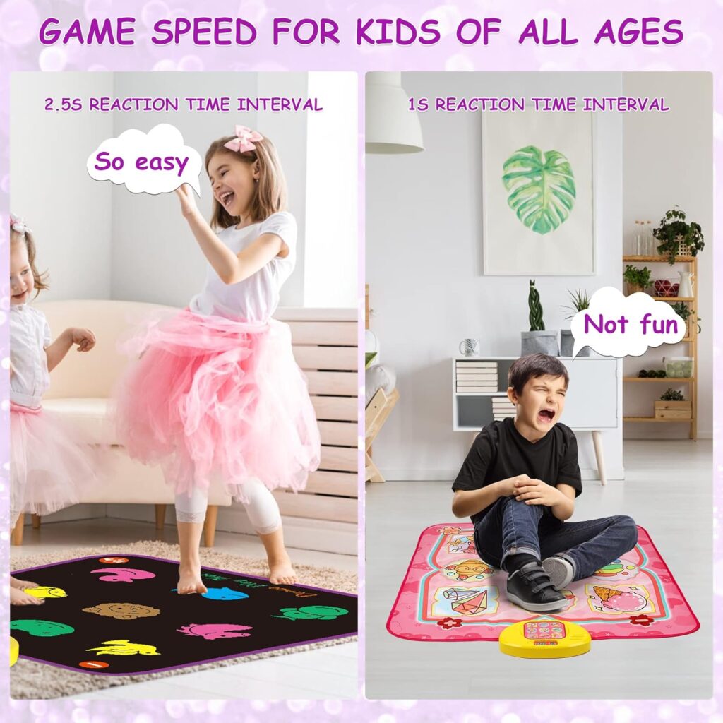 Dance Mat Toys for 3-12 Year Old Kids, 6 Button Light-up Dancing Mat 27 Challenges Levels Bluetooth Electronic Dance Pad with 6 Game Modes, Birthday/Xmas Gifts for 4-7 8-12 Year Old Girls