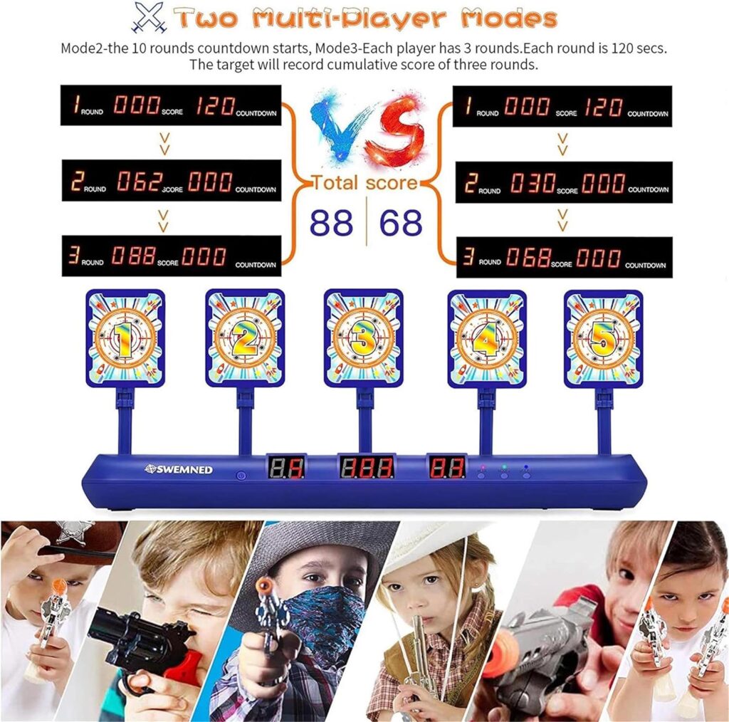 Digital Shooting Targets for Nerf Guns Practice Toy, Upgrade 5 Targets Auto Reset 3 Game Mode Electronic Scoring, Ideal Fun Gifts Toys for Age 5,6,7,8,9,10,11,12,13+ Year Old Kids/Boys/Girls