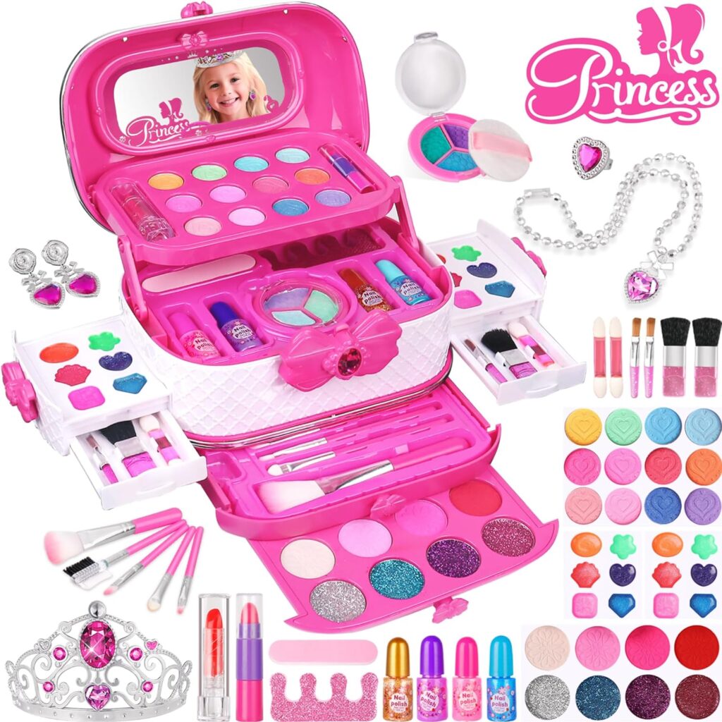 Esnowlee Kids Makeup Kit for Girl, 59 PCS Kids Makeup Toy for Little Girl Non-Toxic Washable Makeup Sets Play Real Makeup Kit for Girls Age 3 4 5 6 7 8 9 Birthday