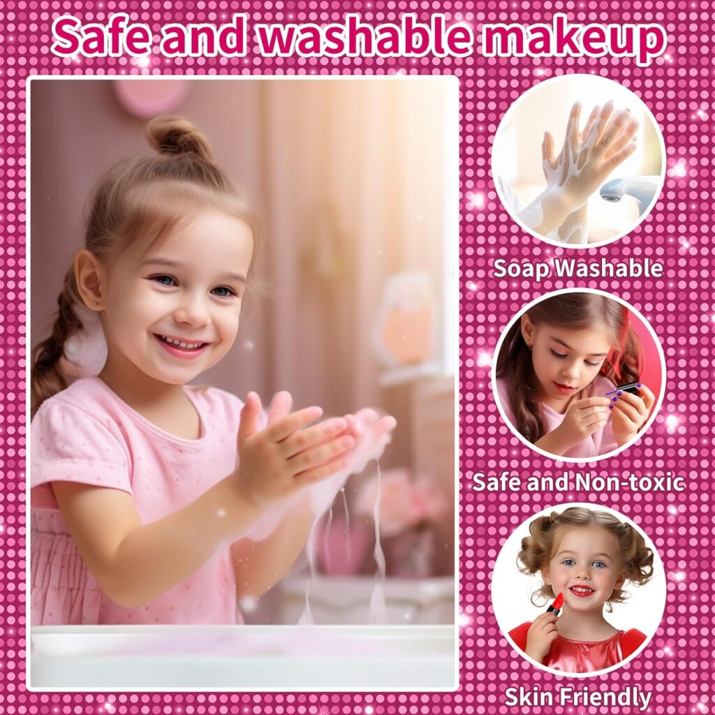 Kids Makeup Kit for Girl, 52 Pcs Pretend Makeup for Toddlers Kids, Washable Non Toxic Make Up for Girls, Pretend Play Toy Makeup Set Birthday for Little Girls Age 3 4 5 6 7 8 Years Old