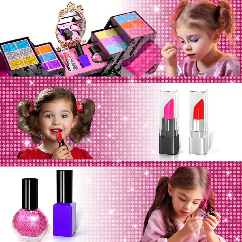 Kids Makeup Kit for Girl, 52 Pcs Pretend Makeup for Toddlers Kids, Washable Non Toxic Make Up for Girls, Pretend Play Toy Makeup Set Birthday for Little Girls Age 3 4 5 6 7 8 Years Old