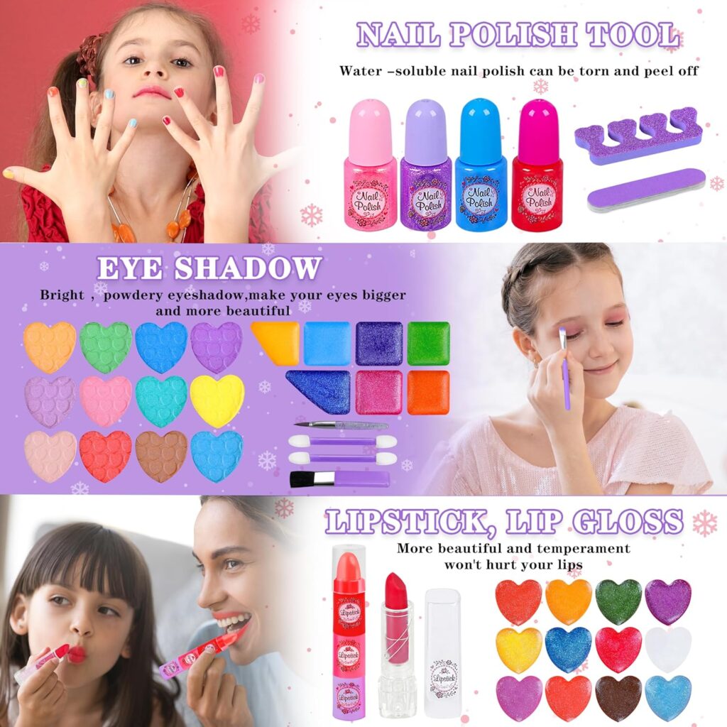 Kids Makeup Kit for Girl, 66 Pcs Washable Makeup Set for Little Girls, Real Cosmetic Set Pretend Play Makeup Toy Beauty Set Christmas  Birthday Gift Age 3 4 5 6 7 8 9+ Year Old Kids Toddler Toys