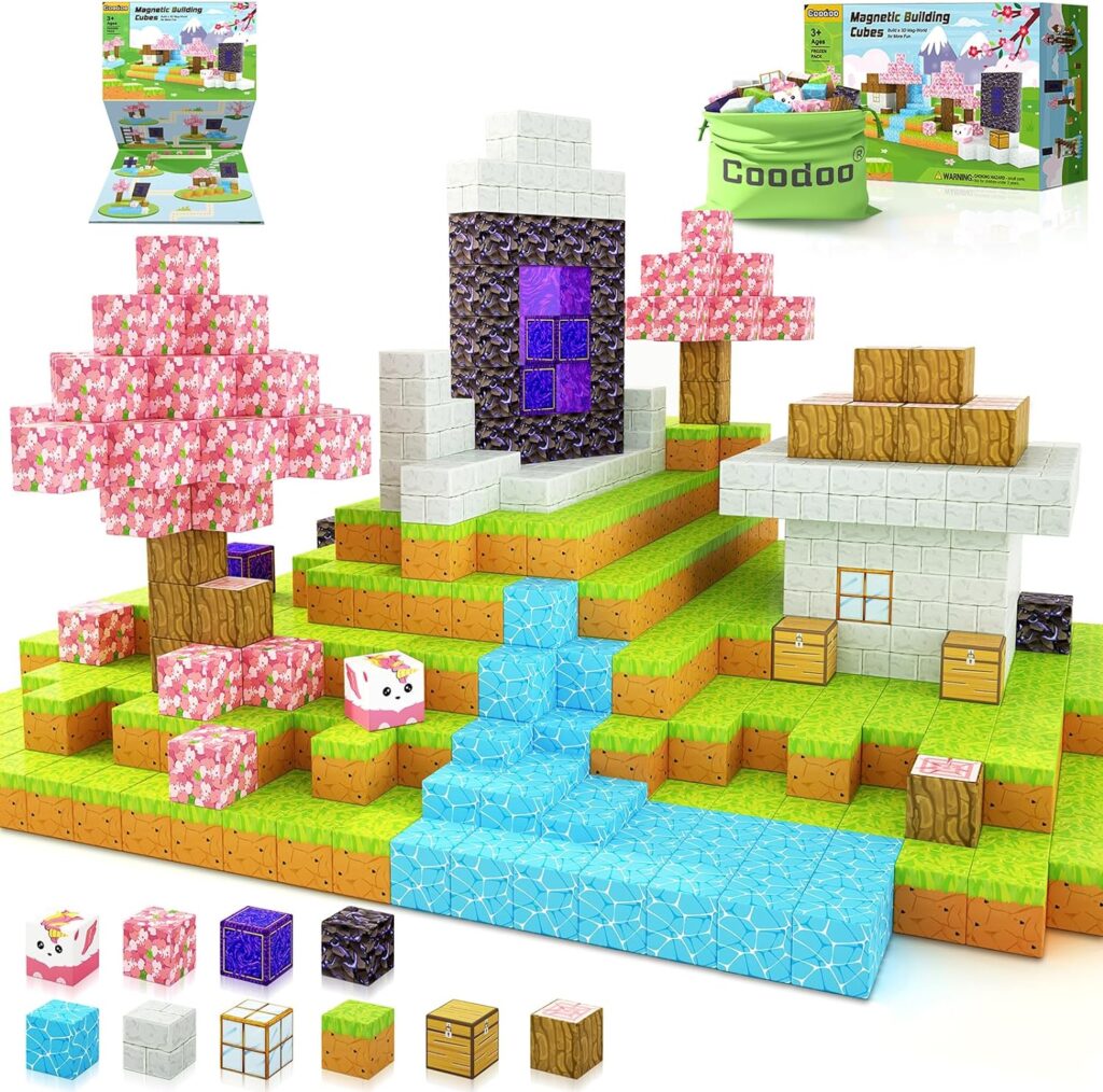 Magnetic Blocks - Build Mine Magnet World Cherry Blossom Set, Magnetic Tiles Building Blocks Kids Toys STEM Montessori Sensory Toys for Boys  Girls Age 3-4 5-7 6-8, Kids Toddler Toys for 3+ Years Old