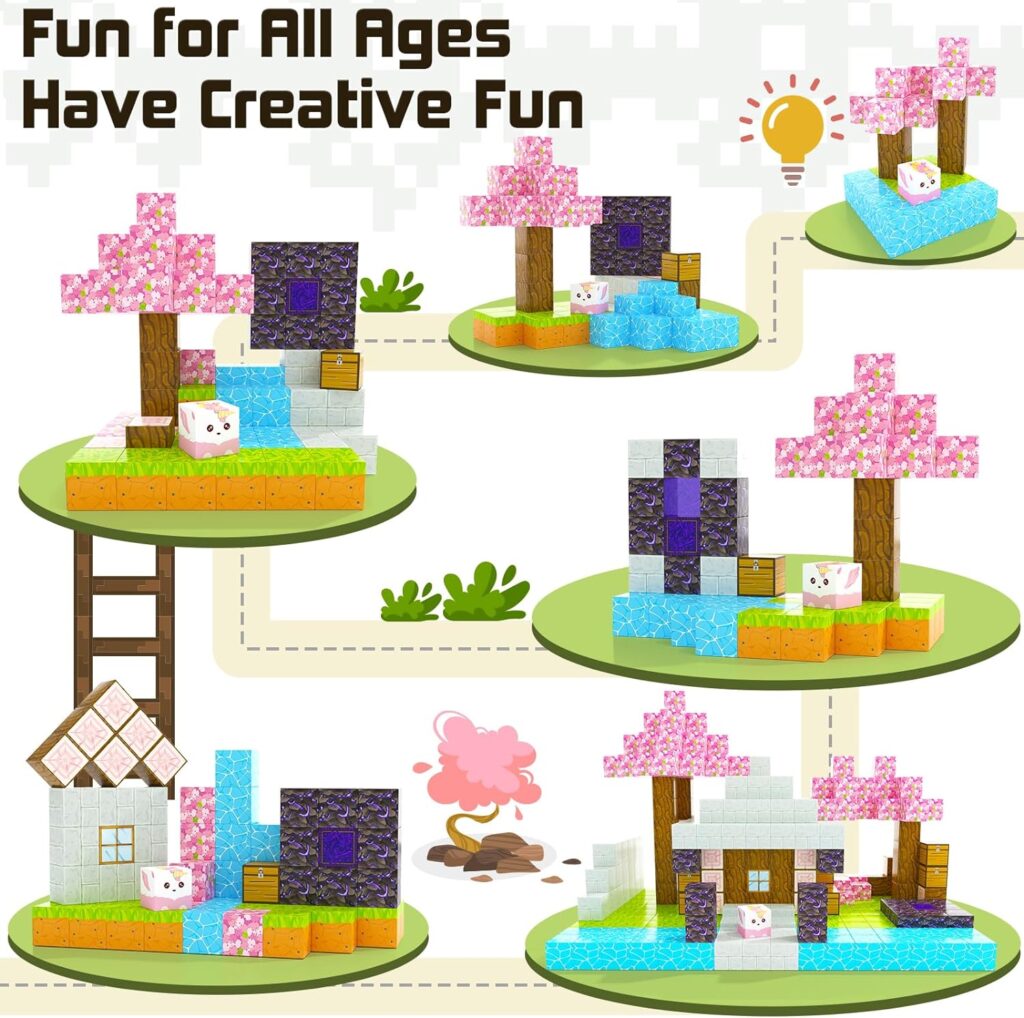 Magnetic Blocks - Build Mine Magnet World Cherry Blossom Set, Magnetic Tiles Building Blocks Kids Toys STEM Montessori Sensory Toys for Boys  Girls Age 3-4 5-7 6-8, Kids Toddler Toys for 3+ Years Old