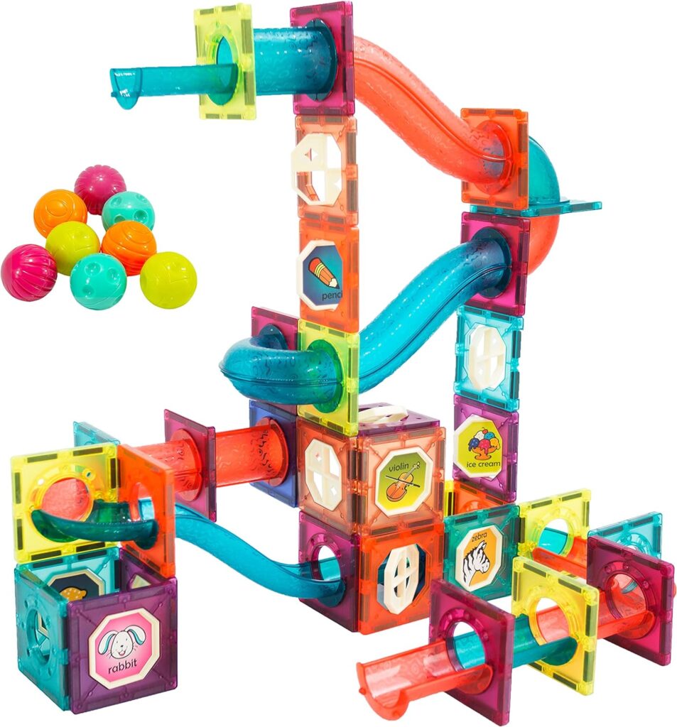 Magnetic Building Blocks Toys for Kids Ages 4-8-12 with Ball Track Educational STEM Toys Gifts for 5-7 6 8 10 Year Old Boys Girls 3D Developmental Stacking Toys Construction Set for Child and Adults