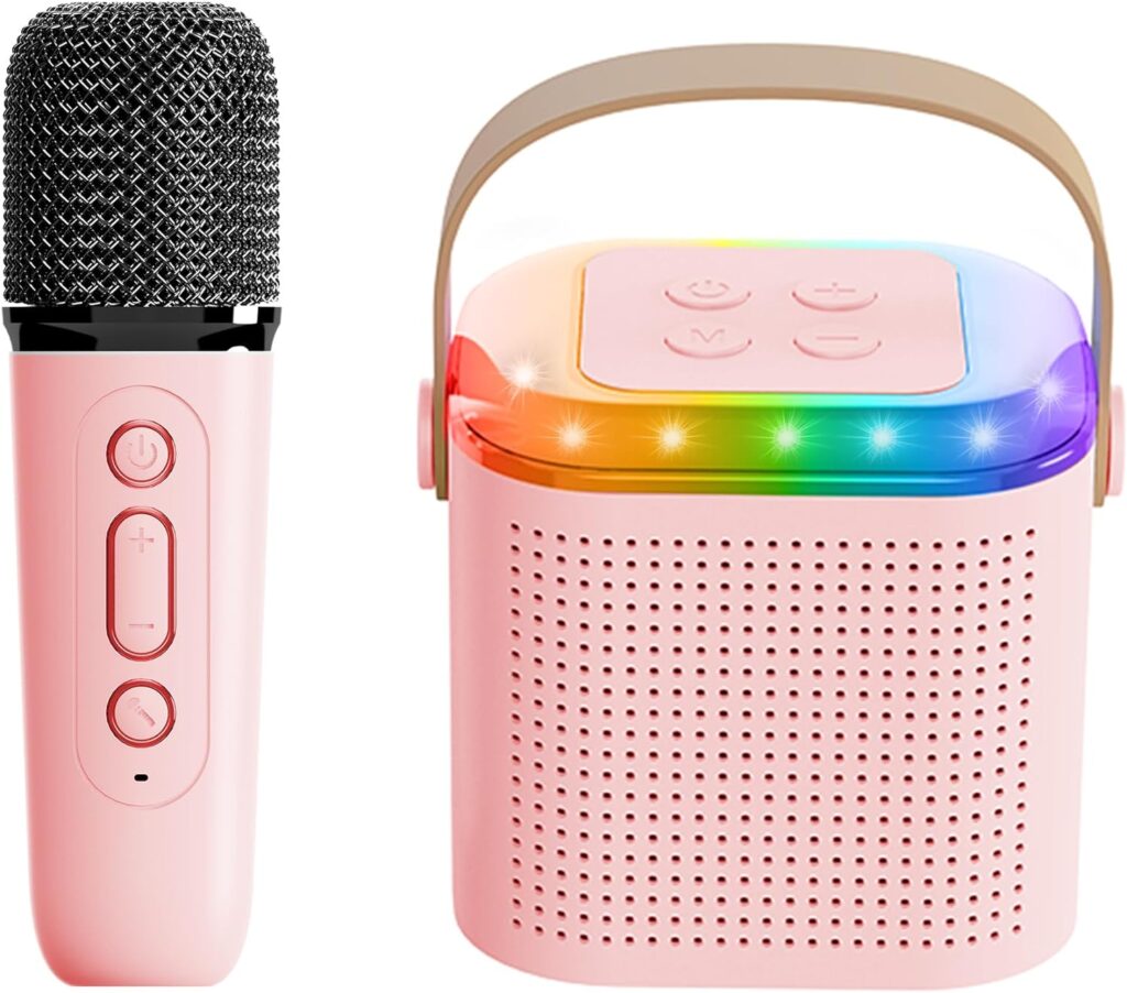 Mini Karaoke Machine for Kids,Portable Bluetooth Speaker with Wireless Microphone for Kids Toddler,Gifts for Girls and Boys Birthday (Pink 2 mic) (Pink 1 mic)
