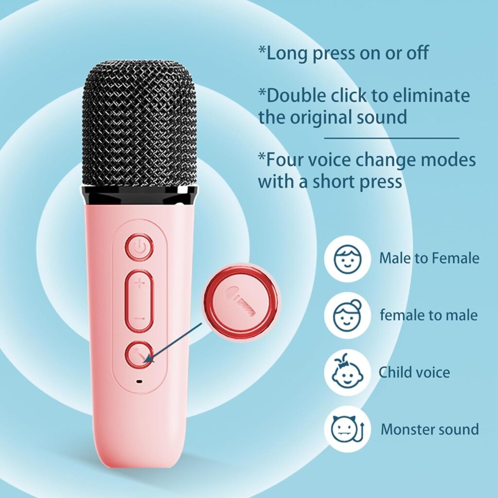 Mini Karaoke Machine for Kids,Portable Bluetooth Speaker with Wireless Microphone for Kids Toddler,Gifts for Girls and Boys Birthday (Pink 2 mic) (Pink 1 mic)