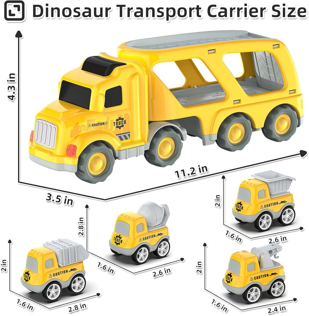 Moritakk Trucks Cars Toys for 3 4 5 6 7 Year Old Boy Toddler, 5 in 1 Carrier Transport City Vehicles Toys with Light Sound, Christmas Birthday Gift for Toddlers Kids