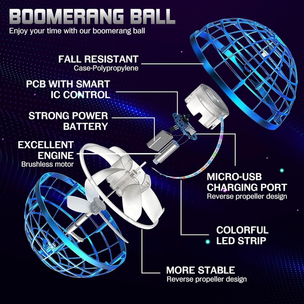 Odto Galaxy Flying Orb Ball Toys - 2023 Upgraded Cosmic Globe Boomerang Ball Hover Ball for Kids Adult Boys Girls 360°Rotating Indoor Outdoor Flying Ball Cool Toy Gift (Blue)