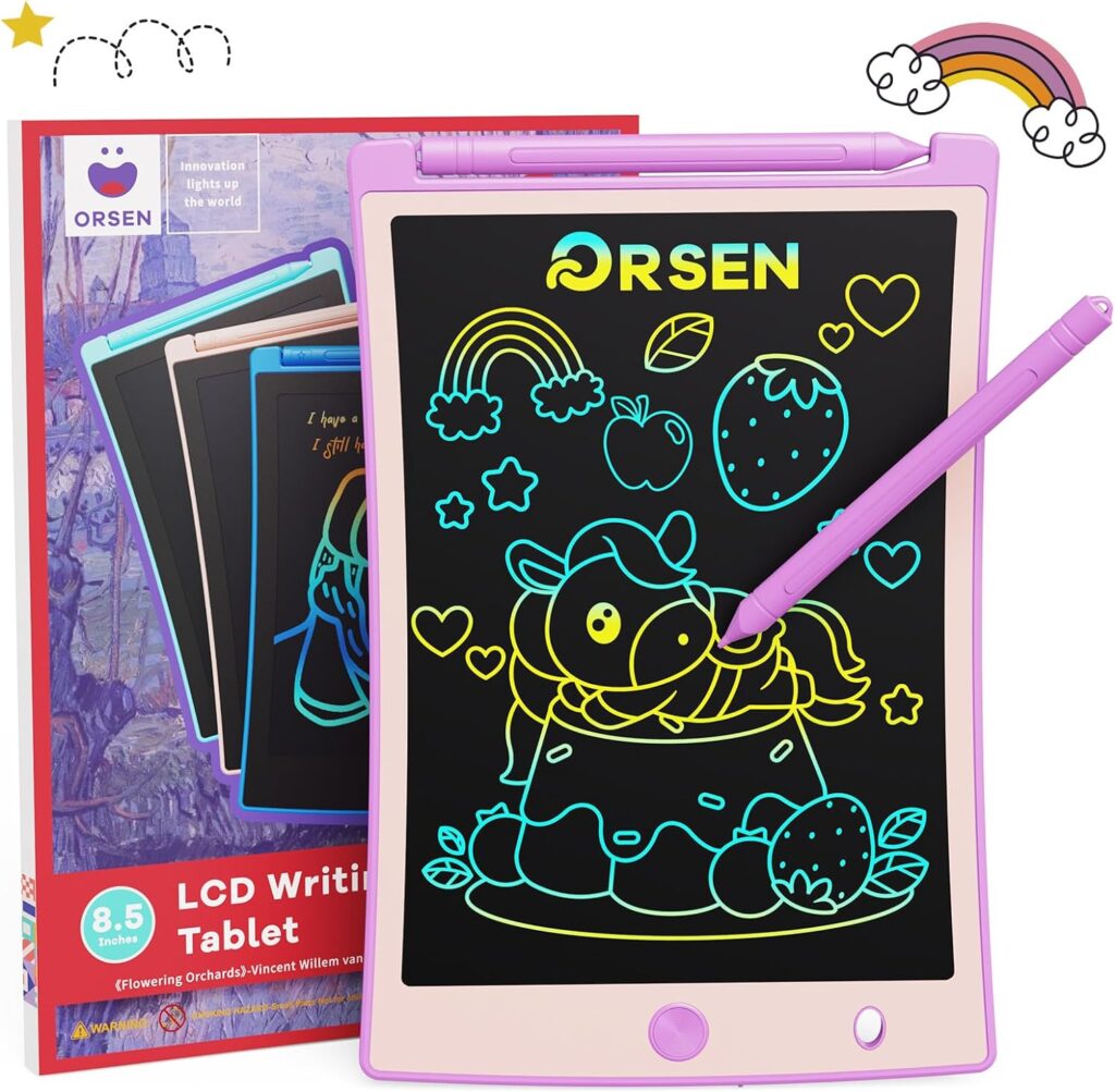 Orsen Colorful 8.5 Inch LCD Writing Tablet for Kids, Electronic Sketch Drawing Pad Doodle Board, Toddler Learning Educational Toys Gifts for Girlsboys 3 4 5 6 7