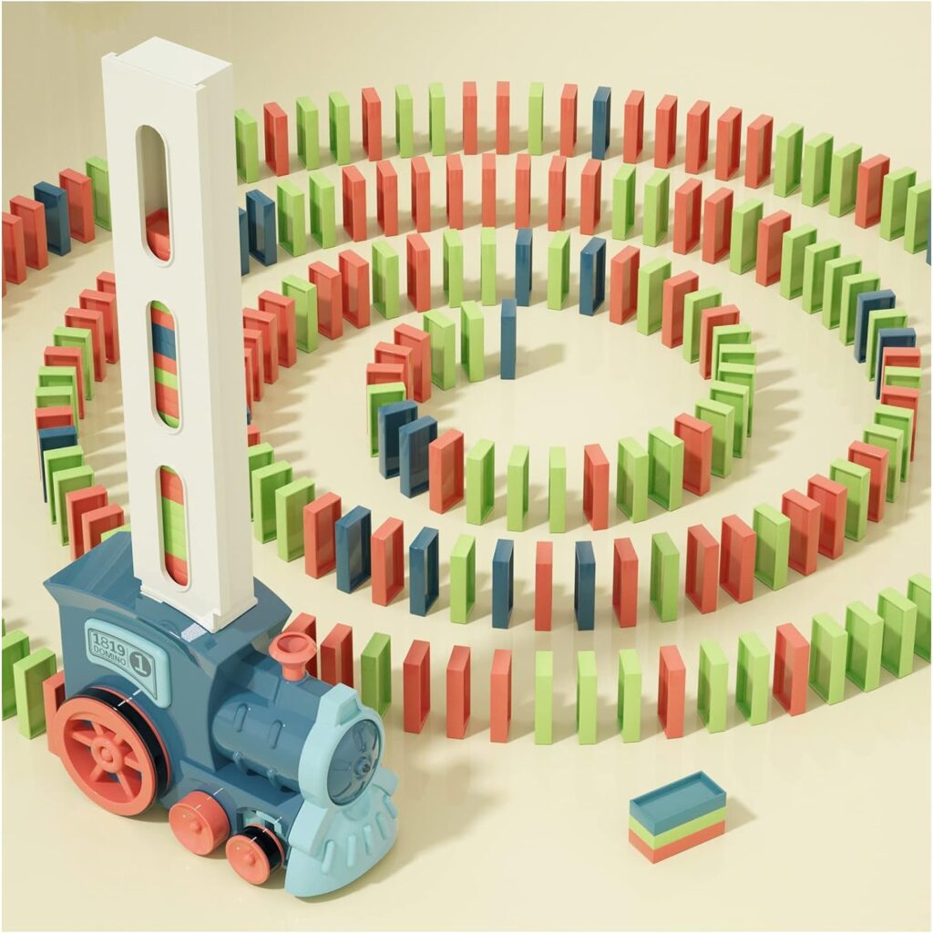 PREPHY Kids Games Domino Train Toys: 180PCS Automatic Stacking Creative Game 3+ Year Old - Stem Montessori Toy for Boys 4-6 - Summer Autistic Christmas Birthday Gifts 5 6 Toddler Girls Ages 4-8