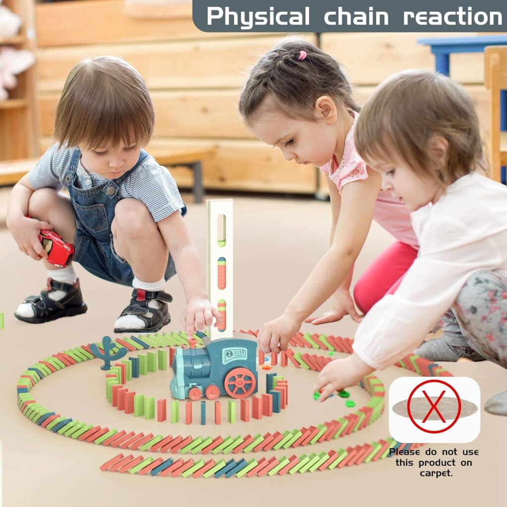 PREPHY Kids Games Domino Train Toys: 180PCS Automatic Stacking Creative Game 3+ Year Old - Stem Montessori Toy for Boys 4-6 - Summer Autistic Christmas Birthday Gifts 5 6 Toddler Girls Ages 4-8