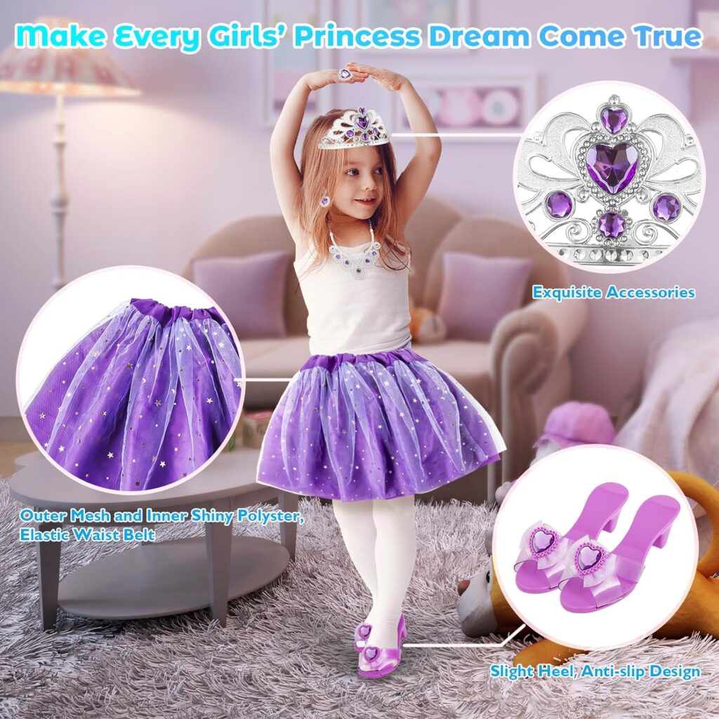 Princess Dress up Toys for Girls Age 3 4 5 6 7, Kids Girls Role Play Set Gift with Princess Dresses, Princess Shoes,Pretend Play Birthday Gift, Jewelry Boutique Kit for Toddler Girls Party Favors