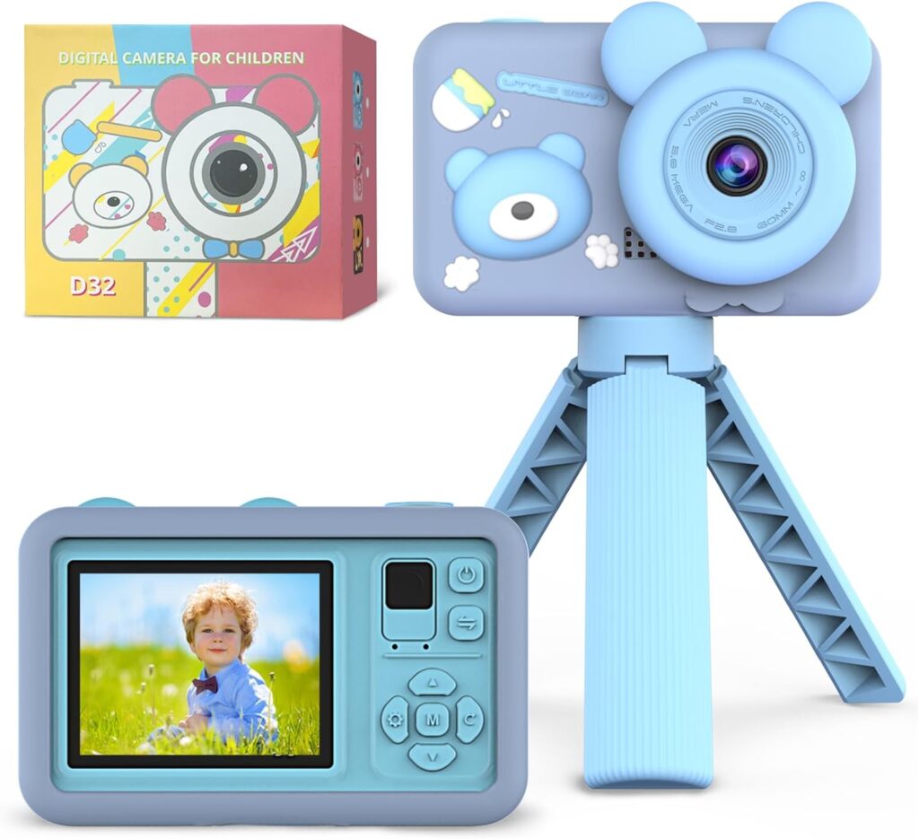 RAESOOT Kids Camera Christmas Birthday Gifts for 3 4 5 6 7 8 9 Year Old Children, Kids Digital Video Camera for 3-5, Toys for Boys Girls Toddler Ages 4-5, Blue