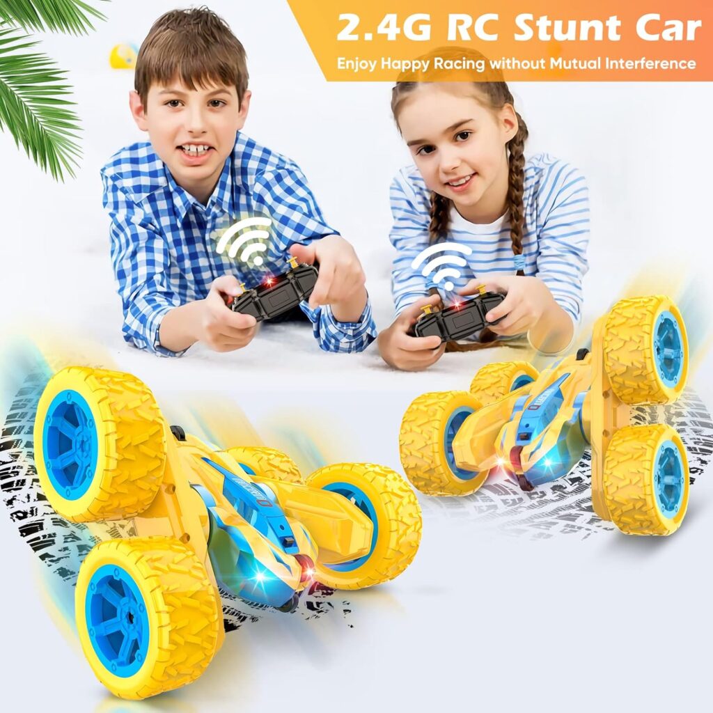 Remote Control Car, RC Cars Stunt Car Toys for Kids, 2.4Ghz High Speed Double-Sided 360°Rotating Toy Cars with Headlights and Wheel Lights, Christmas Birthday Gifts for Boys Girls Age 6-12（Blue）