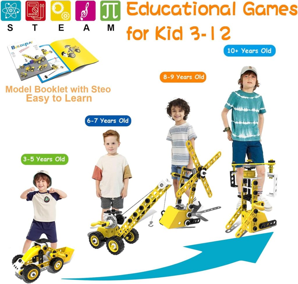 Stem Toys For 5 6 7 8 9+ Year Old Building Block Kit Stem Activities Projects Boy Toys Age 4-8 5-7 6-8 8-10 Creative Set Educational Engineering Excavator Construction Birthday Fun Christmas Idea Gift