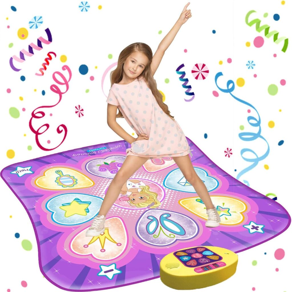 SUNLIN Dance Mat Toys for Girls Ages 3-10 | Dance Pad with LED Lights, Adjustable Volume, 9 Built-in Music, 7 Game Modes, 5 Challenge Levels | Christmas Birthday Gifts for 3 4 5 6 7 8+ Years Old Girl