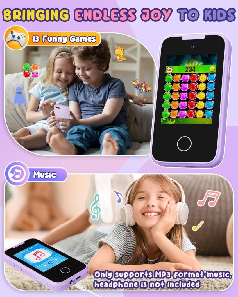 UCIDCI Kids Smart Phone Toys for Girls Ages 3-7 with Dual Camera - Toddler Phone Toys with Learning Games, Travel Toys with MP3 Music Player for Christmas, Birthday Gifts for 3 4 5 6 7 Year Old Boys