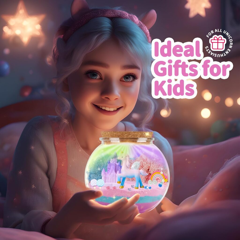 Unicorn Terrarium Kit for Kids, Light-Up Unicorn Arts and Crafts Toys for Girls, Birthday Gifts for Girls Age 4 5 6 7 8 9 10 Year Old