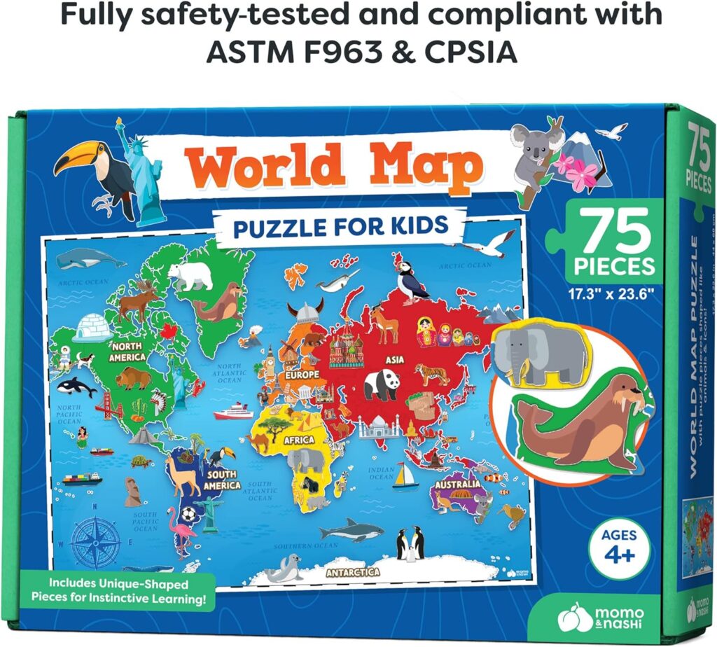 United States Puzzle for Kids - 70 Piece - USA Map Puzzle 50 States with Capitals - Childrens Jigsaw Geography Puzzles Ages 4-8, 5-7, 4-6 - US Puzzle Maps for Kids Learning  Educational Toys Gifts